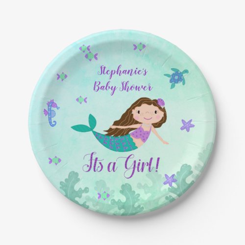 Mermaid Its A Girl Baby Shower Personalized Paper Plates