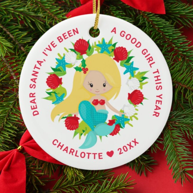 Mermaid I've Been Good Girl Photo Christmas Ceramic Ornament (Creator Uploaded)