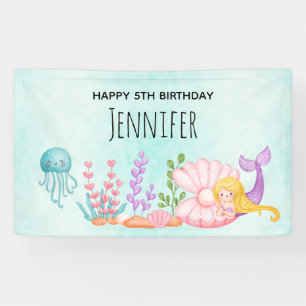 Mermaid & Jellyfish Under the Sea Watercolor Banner