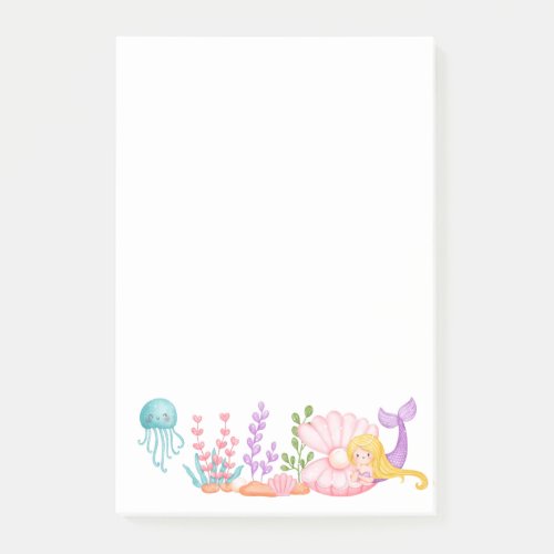 Mermaid  Jellyfish Under the Sea Watercolor Post_it Notes