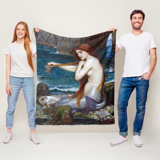 Mermaid, John William Waterhouse Fleece Blanket (In Situ)