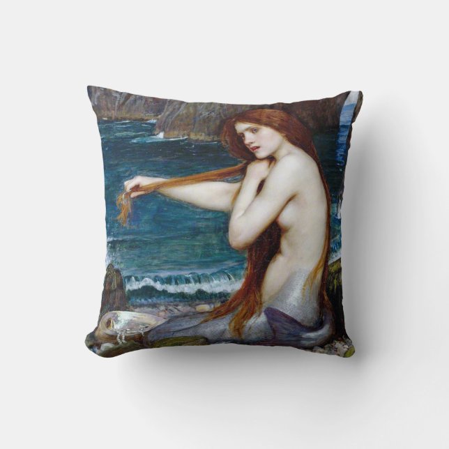 Mermaid, John William Waterhouse Throw Pillow (Front)