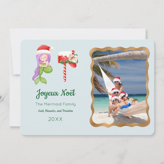 Mermaid Joyeux Noël Photo Greeting Card (Front)