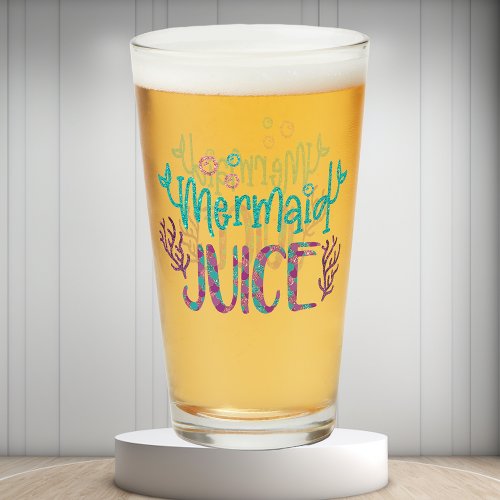 Mermaid Juice Beer Drinking Glass Pint Glitter