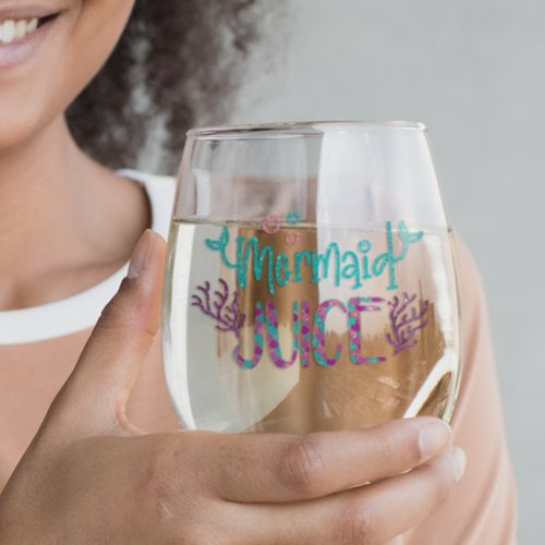 Mermaid Juice Sparkly Fun Saying Stemless Wine Glass