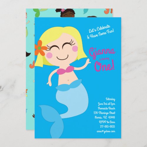 Mermaid Kids Birthday Blonde Invitation