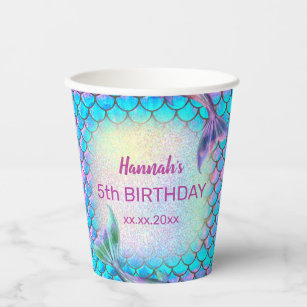 mermaid kids birthday paper cups