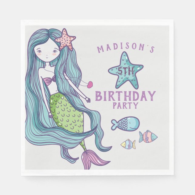 Mermaid Kids Birthday Party Napkins (Front)