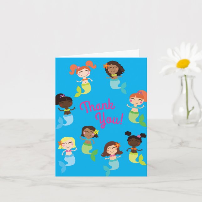 Mermaid Kids Birthday Pool Party Card (Small Plant)