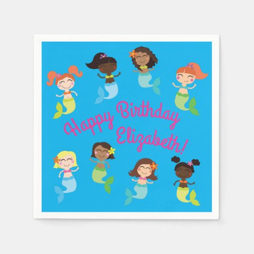 Mermaid Kids Birthday Pool Party Napkins