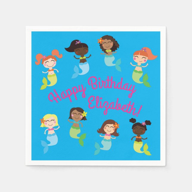 Mermaid Kids Birthday Pool Party Napkins (Front)