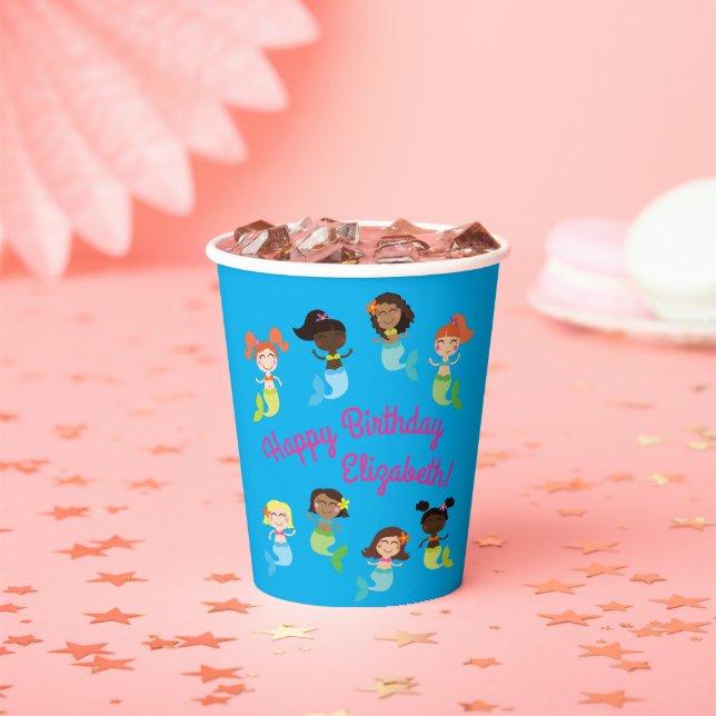 Mermaid Kids Birthday Pool Party Paper Cups (Insitu)