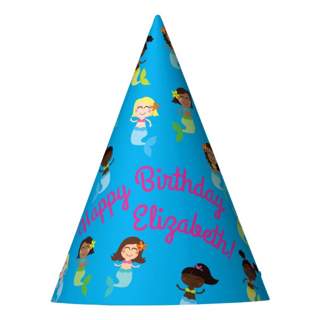 Mermaid Kids Birthday Pool Party Party Hat (Front)