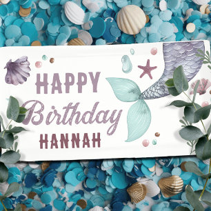 Mermaid Kids Birthday Sea Purple Banner