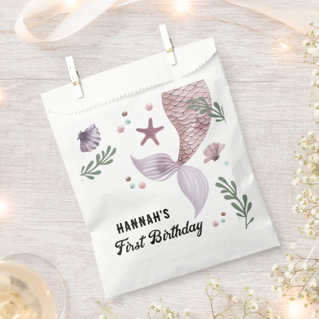 Mermaid Kids Birthday Sea Purple Favor Bag (Clipped)