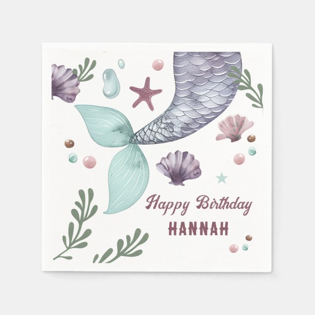 Mermaid Kids Birthday Sea Purple Napkins (Front)