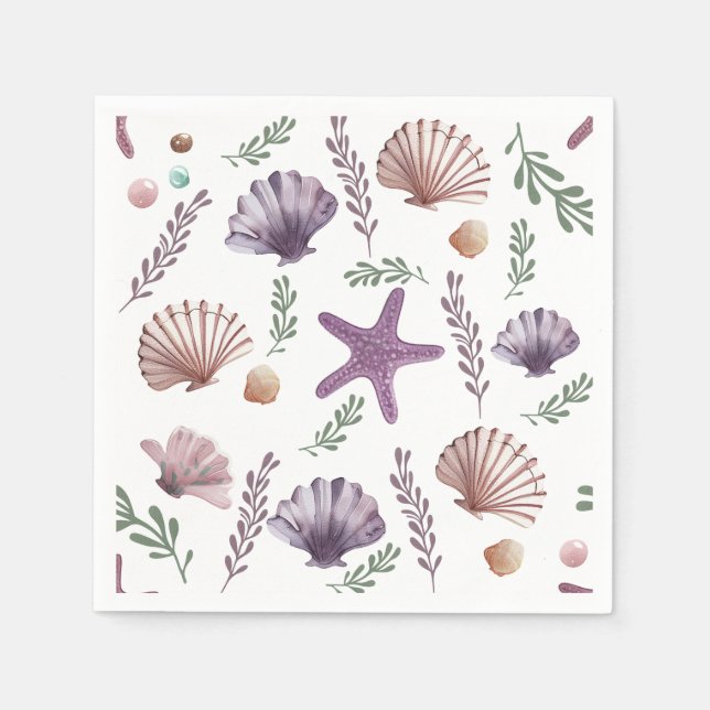 Mermaid Kids Birthday Sea Purple Pattern Napkins (Front)
