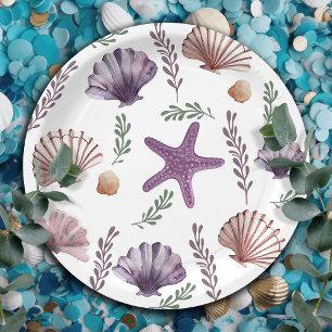Mermaid Kids Birthday Sea Purple Pattern Paper Plates