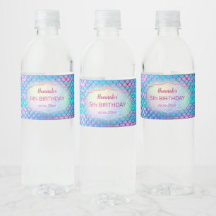 mermaid kids Birthday Water Bottle Label