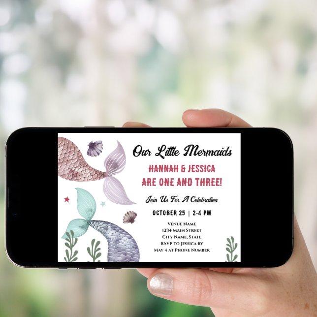 Mermaid Kids Double Birthday Invitation (Front Digital)