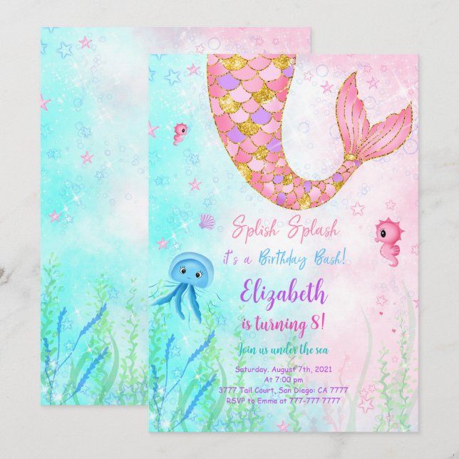 Mermaid Kids Invitation (Front/Back)