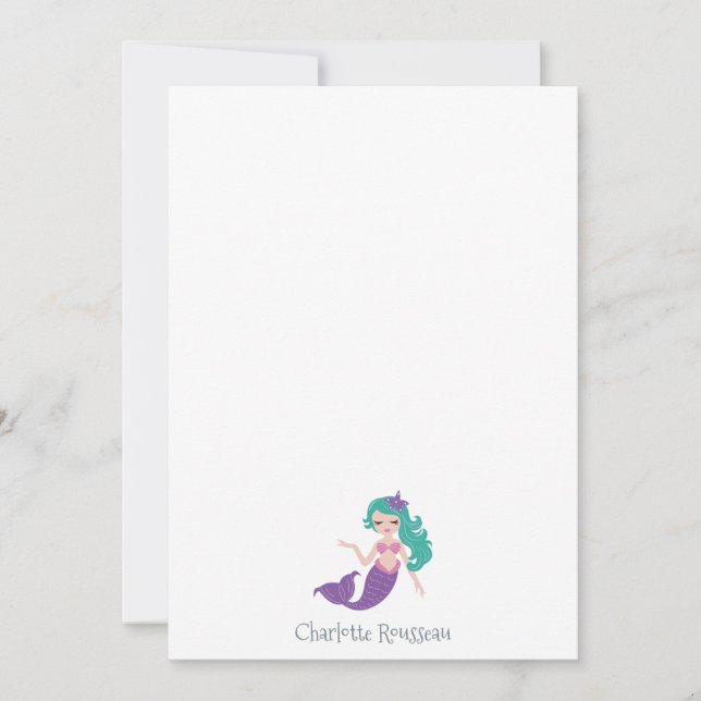 Mermaid Kid's Personalized Stationery Note Card (Front)