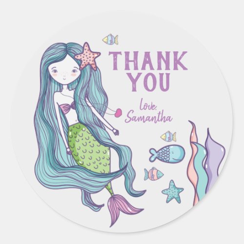 Mermaid Kids Thank You Classic Round Sticker