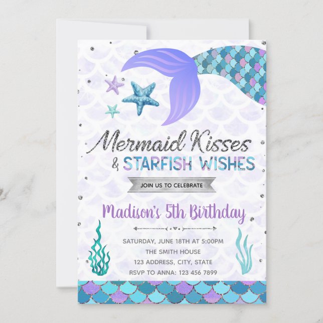 Mermaid kiss birthday invitation (Front)