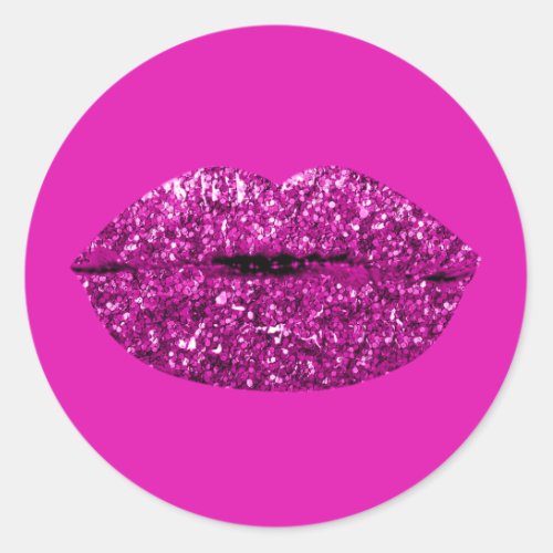 Mermaid Kiss Lips Makeup Artist Berry Magenta Pink Classic Round Sticker