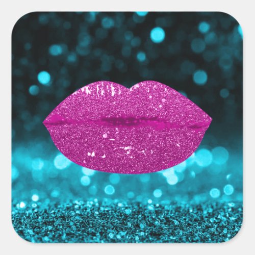 Mermaid Kiss Lips Makeup Artist Berry Teal Glitter Square Sticker