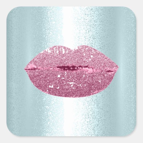 Mermaid Kiss Lips Makeup Artist Modern  Aqua Blue Square Sticker