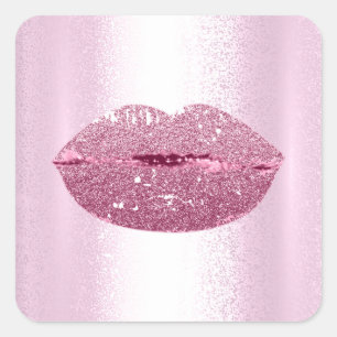 Mermaid Kiss Lips Makeup Artist Modern Pink Girl Square Sticker