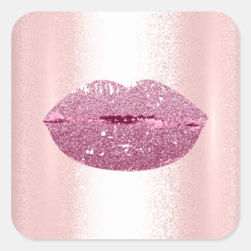 Mermaid Kiss Lips Makeup Artist Modern  Pink Rose Square Sticker