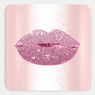 Mermaid Kiss Lips Makeup Artist Modern Pink Rose Square Sticker