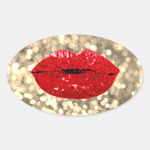 Mermaid Kiss Lips Makeup Artist Red God Glitter Oval Sticker