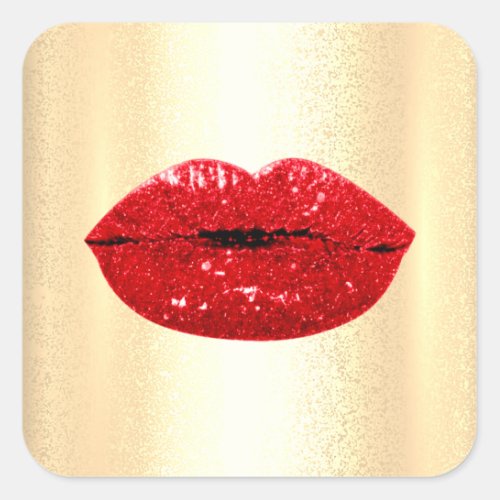 Mermaid Kiss Lips Makeup Artist Red Gold Glam Square Sticker