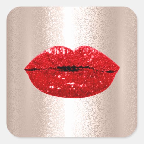 Mermaid Kiss Lips Makeup Artist Red Rose Glam Square Sticker