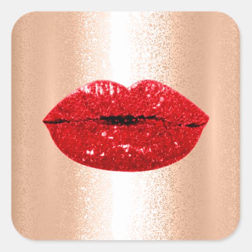 Mermaid Kiss Lips Makeup Artist Red Rose Gold Square Sticker