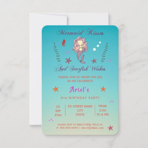 Mermaid Kisses and Starfish Wishes  Party Invite