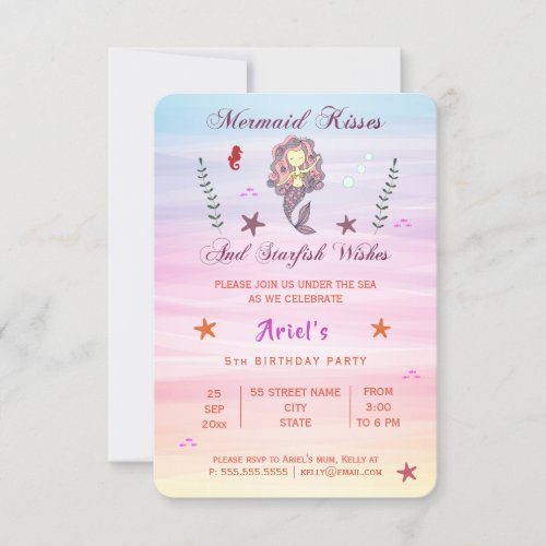 Mermaid Kisses and Starfish Wishes  Party Invite