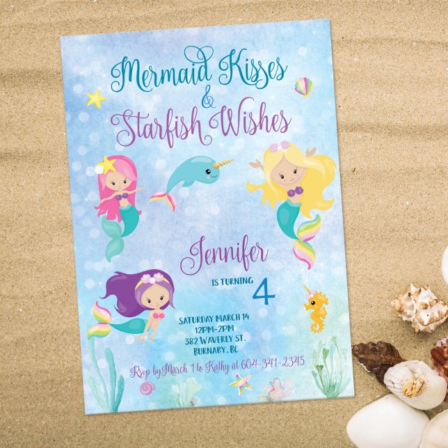 Mermaid Kisses Birthday Invitation (Creator Uploaded)