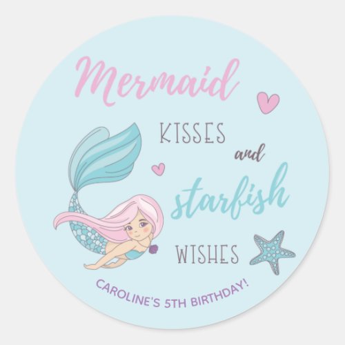 Mermaid Kisses Starfish Wishes Birthday Classic Round Sticker