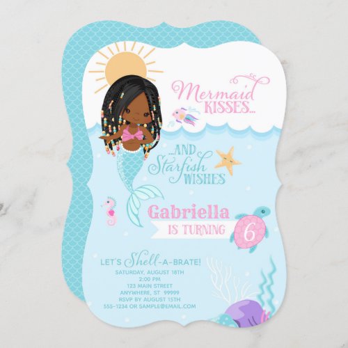 Mermaid Kisses Starfish Wishes Birthday Invitation