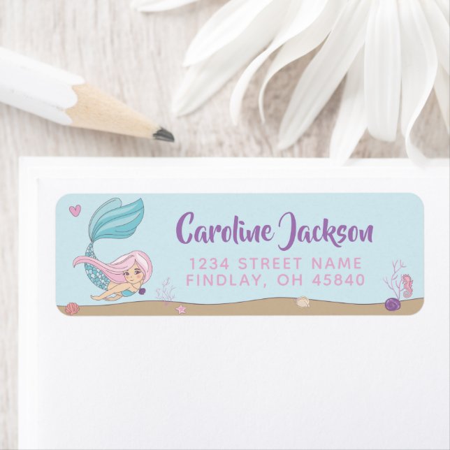 Mermaid Kisses Starfish Wishes Birthday Label (Insitu)