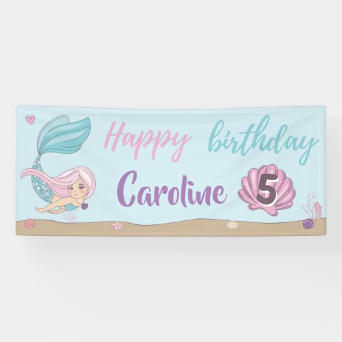 Mermaid Kisses Starfish Wishes Happy Birthday Banner