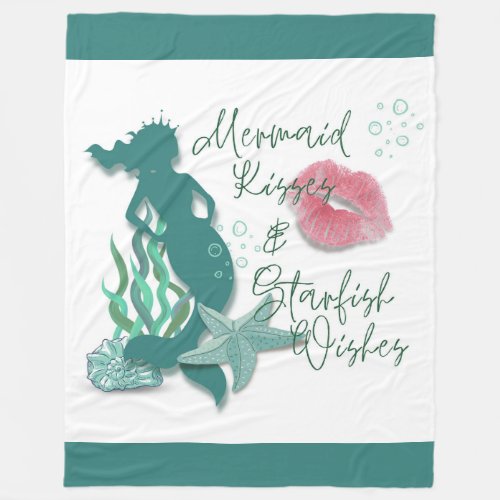 Mermaid Kisses  Starfish Wishes Large  Fleece Blanket