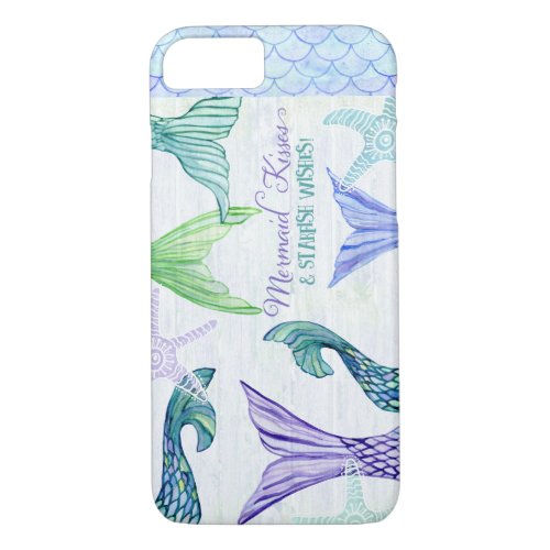 Mermaid Kisses Starfish Wishes Saying  Watercolor iPhone 87 Case