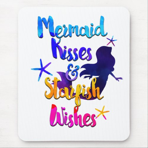 Mermaid Kisses  Starfish Wishes Watercolor Beachy Mouse Pad
