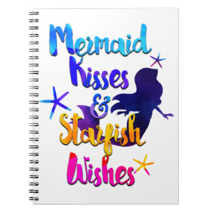 Mermaid Kisses & Starfish Wishes Watercolor Beachy Notebook