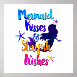 Mermaid Kisses &amp; Starfish Wishes Watercolor Beachy Poster